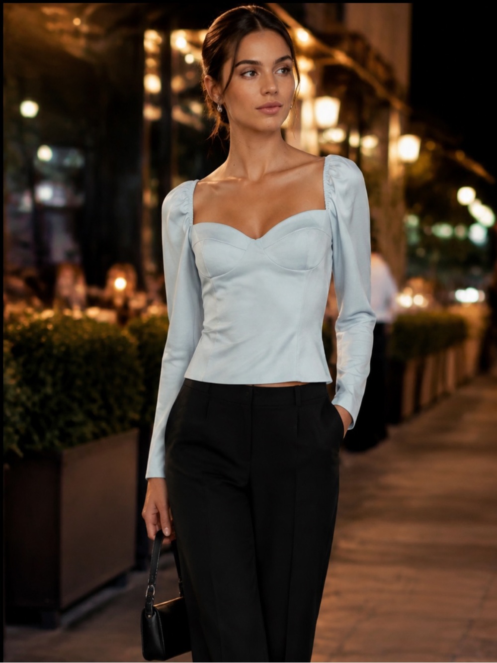 NWT Aritzia Wilfred New Novella Sterling Blue Satin Bustier Blouse medium